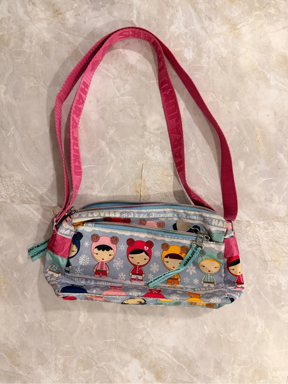 Harajuku Lovers Pink and Light Blue Kids Character Crossbody Bag